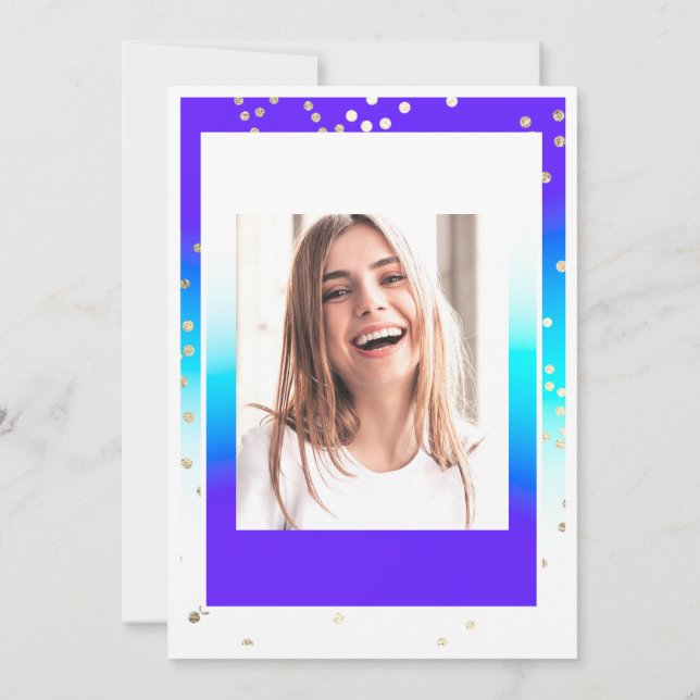 Invitation Anniversaire Sweet 16e Graduate Blue Gold Confetti (Dos)