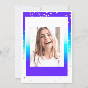 Invitation Anniversaire Sweet 16e Graduate Blue Gold Confetti