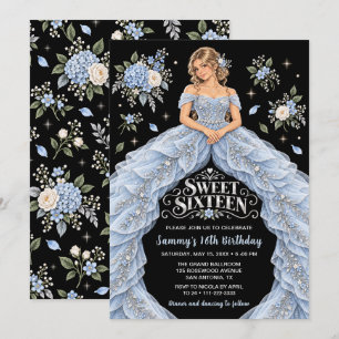 Invitation Anniversaire Sweet Seize Hydrangea Bleue