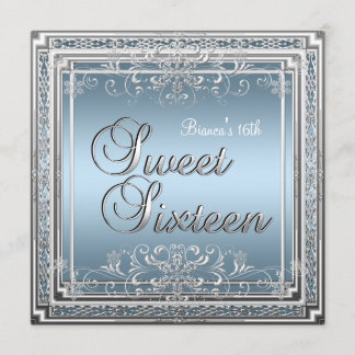 Invitation Anniversaire Sweet Sixteen Bleu Argent Teen Fille 