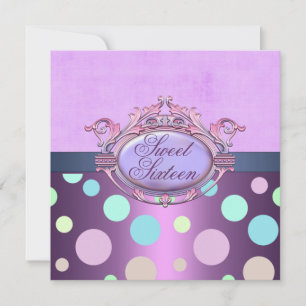 Invitation anniversaire Sweet Sixteen pois violets