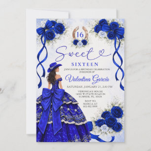 Invitation Anniversaire Sweet Sixteen Princesse Bleu Royal Oc