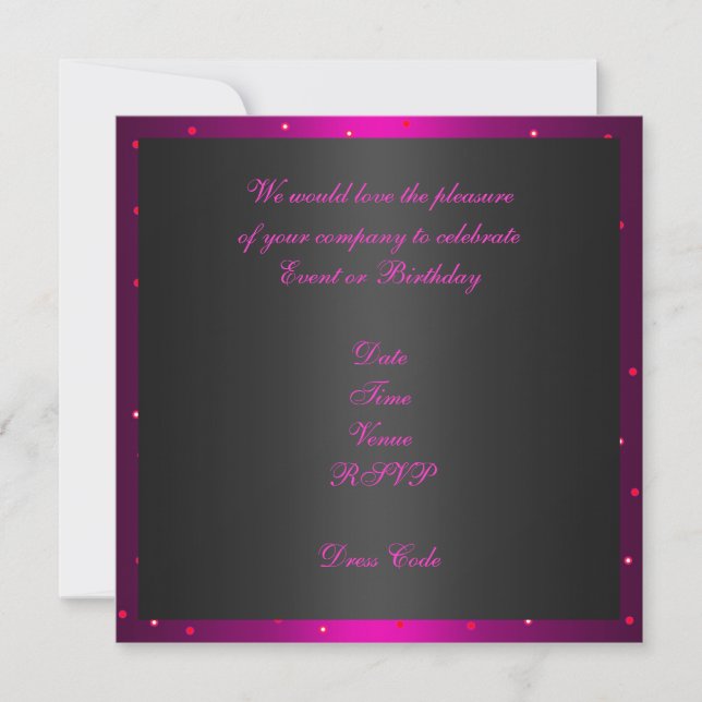 Invitation Anniversaire Taches Noir & Rose Chaud (Devant)