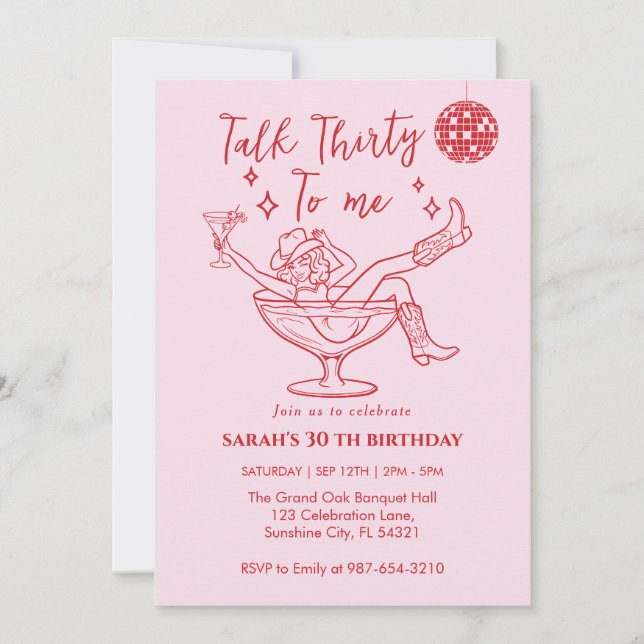 Invitation Anniversaire Talk Thirty To Me Fête rétro fille (Devant)