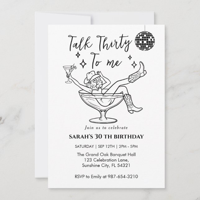 Invitation Anniversaire Talk Thirty To Me Fête rétro fille (Devant)
