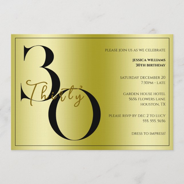 Invitation Anniversaire tendance brillant moderne unisexe 30  (Devant)