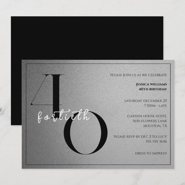 Invitation Anniversaire Tendance Moderne 40 Ans Unisexe (Devant / Derrière)