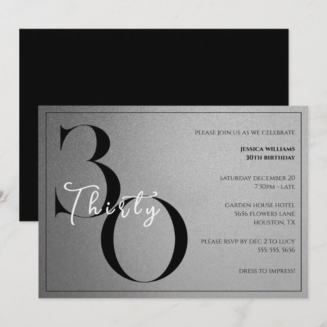 Invitation Anniversaire Tendance Moderne et Brillant de 30 an (Devant / Derrière)