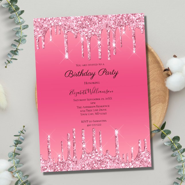 Invitation Anniversaire Tendance Paillettes Rose q (Créateur téléchargé)