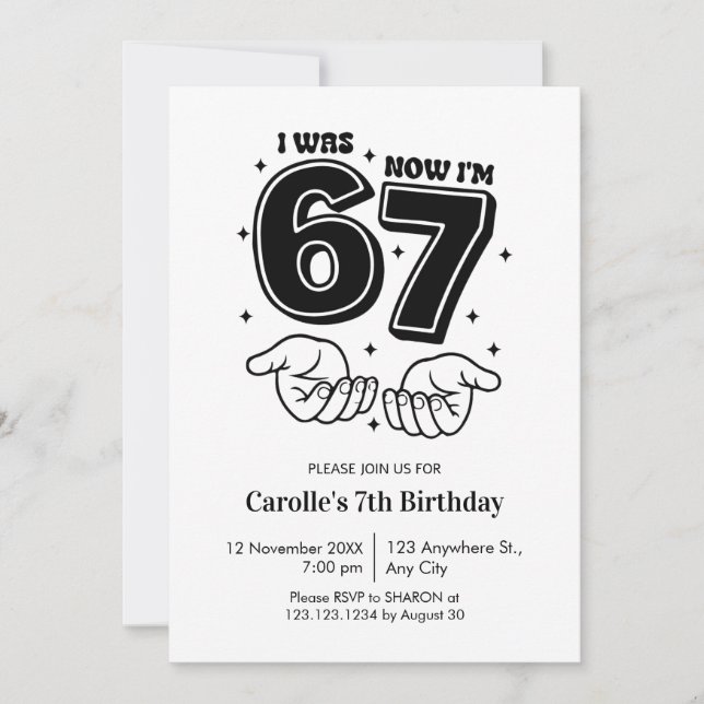 Invitation Anniversaire Tendance Six Ans Drôle 7e Anniversair (Devant)