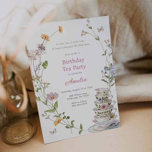 Invitation Anniversaire Thé Party Fleur Sauvage (Créateur téléchargé)
