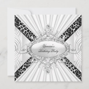 Invitation Anniversaire Thème Diamant Noir et Léopard Blanc