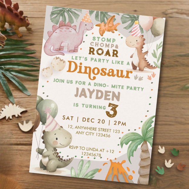 Invitation Anniversaire Thème Dinosaure Pastel Mignon Enfant  (Créateur téléchargé)