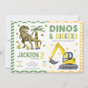 Invitation Anniversaire Thème Dinosaures et Construction
