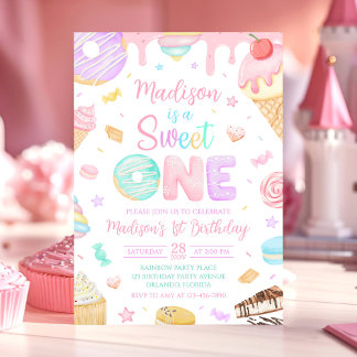 Invitation anniversaire thème gâteau Sweet One 1èr