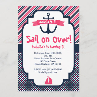 Invitation Anniversaire Thème nautique en rose et