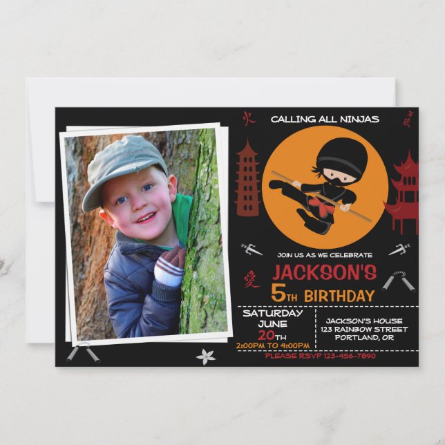 Invitation Anniversaire thème Ninja party - Anniversaire Ninj (Devant)