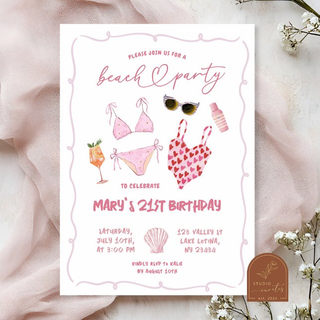 Invitation Anniversaire Thème Plage Rose Fantaisiste (Créateur téléchargé)
