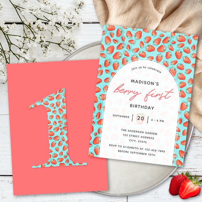 Invitation Anniversaire Thème Première Fraise Rétro Berry (Créateur téléchargé)