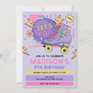 Invitation Anniversaire Thème Rétro Roller Skate 80s 90s