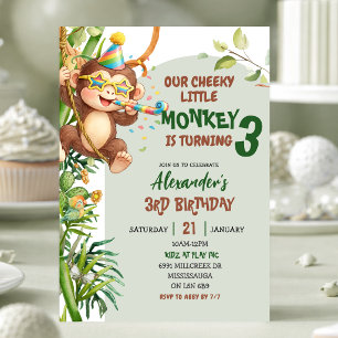 Invitation Anniversaire Thème Savannah Singe Mignon Vert