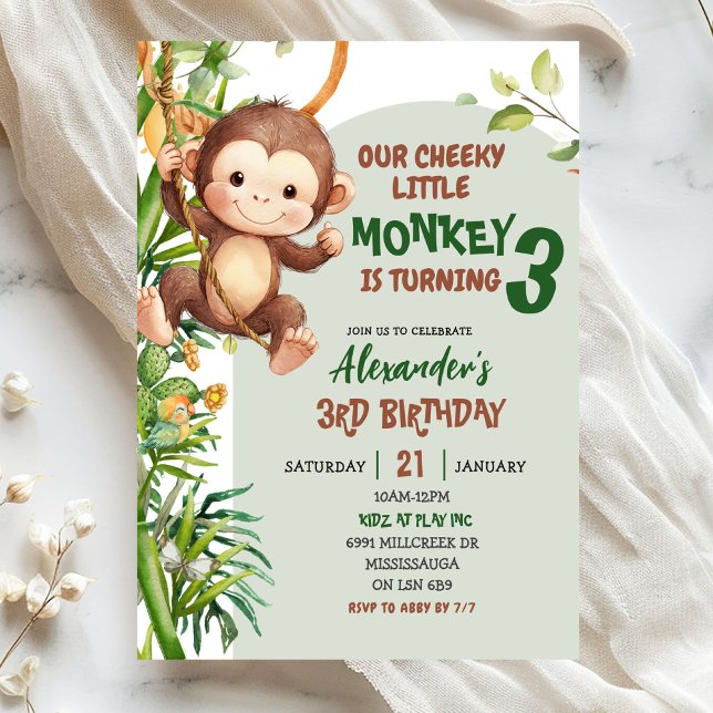 Invitation Anniversaire Thème Savannah Singe Mignon Vert (Créateur téléchargé)