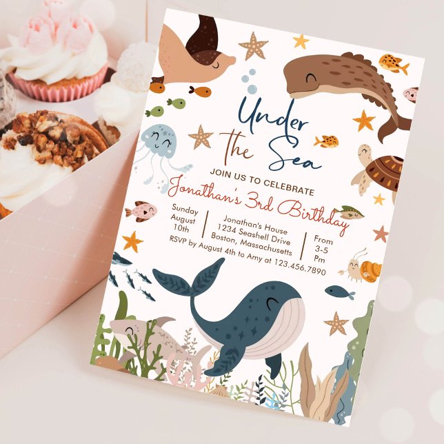 Invitation Anniversaire Thème Tortue Requin Baleine Sous La M (Créateur téléchargé)