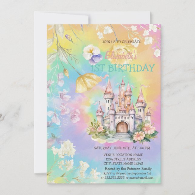 Invitation Anniversaire Tie Dye Château Fleur Sauv (Devant)