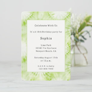 Invitation Anniversaire Tie Dye Vert Menthe Citron