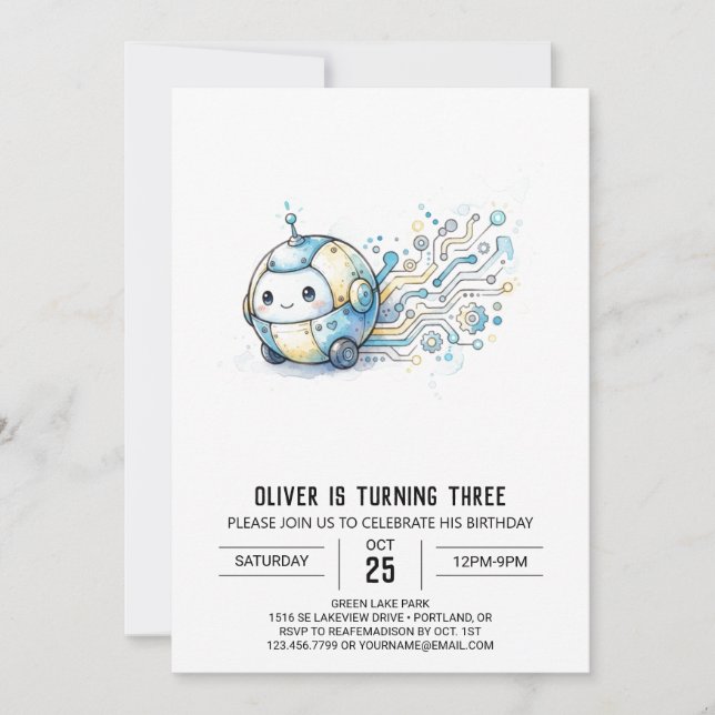 Invitation Anniversaire Tiny Tech Robot (Devant)