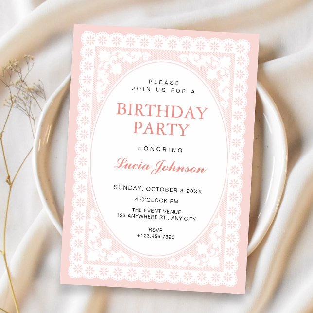 Invitation Anniversaire Toile Rose Vintage (Créateur téléchargé)