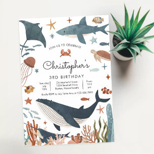 Invitation Anniversaire Tortue Requin Baleine Sous la Mer