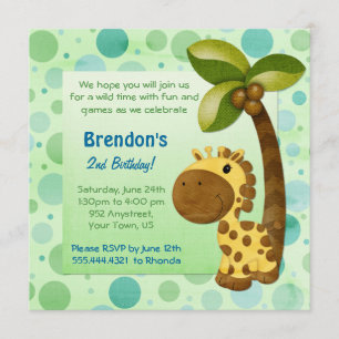 Invitation Anniversaire Tots Giraffe - Deuxième Anniversaire
