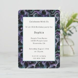 Invitation Anniversaire Tourbillons Noir Vert Aqua Violet