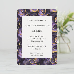 Invitation Anniversaire Tourbillons Or Violet