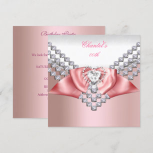 Invitation Anniversaire Tous Âges Corail Rose 2 Nœud Papillon