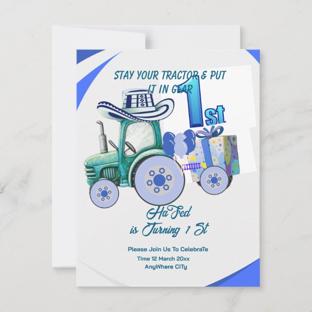 Invitation anniversaire tracteur modifiable, Invit (Devant)