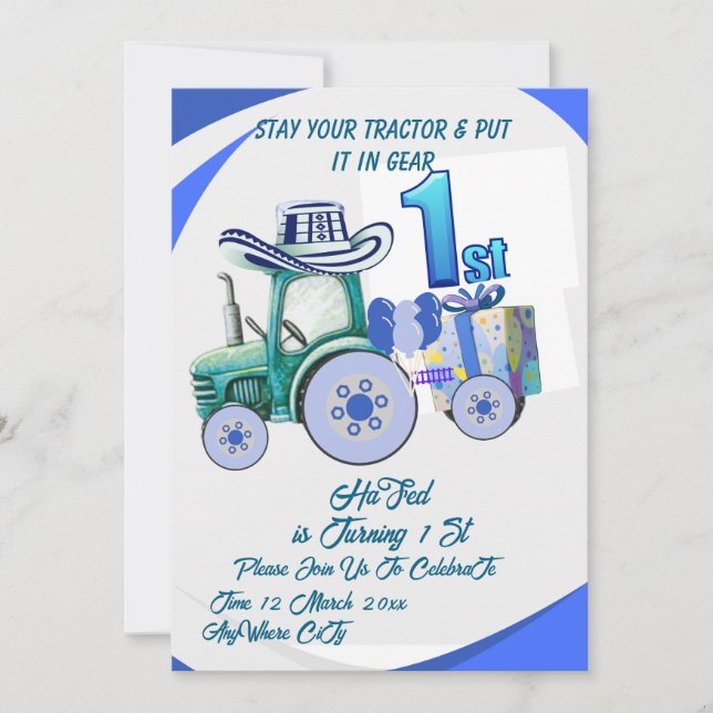 Invitation anniversaire tracteur modifiable, Invit (Devant)