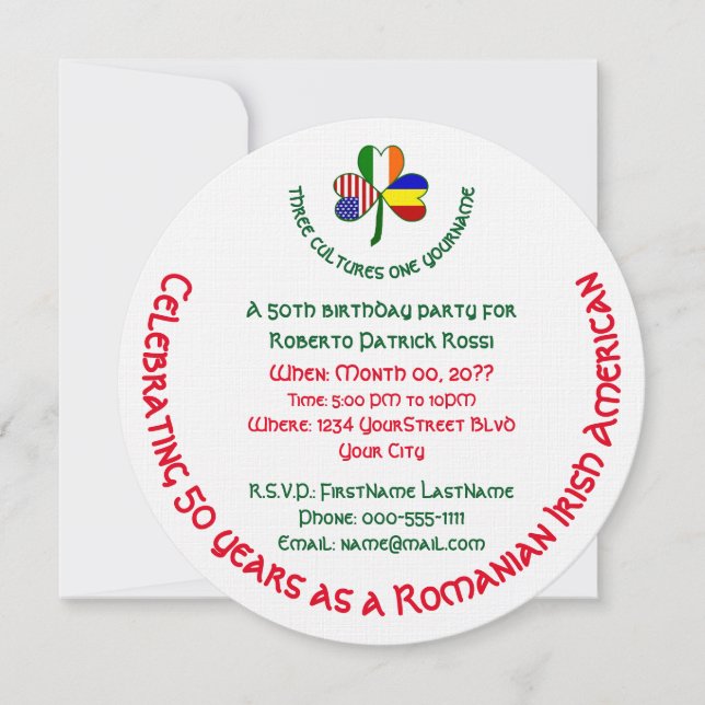 Invitation Anniversaire trèfle américano-irlandais roumain (Devant)