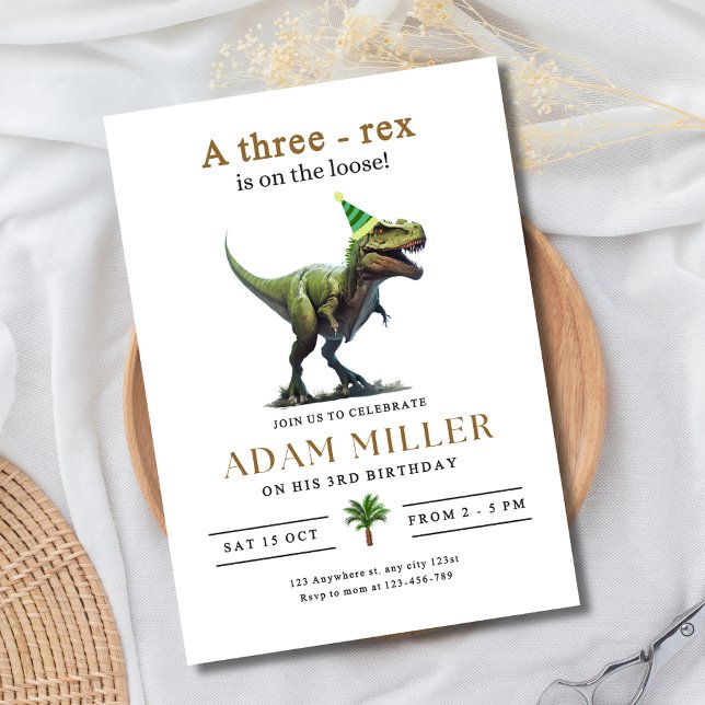 Invitation Anniversaire Trois Dinosaure Trois Rex 3ème Annive (Créateur téléchargé)