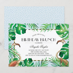 Invitation Anniversaire tropical de bleu de Flamant rose