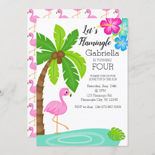 Invitation Anniversaire tropical de Flamant rose