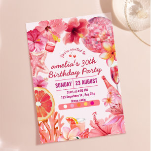 Invitation Anniversaire Tropical Disco Été Rose Fête d'Annive