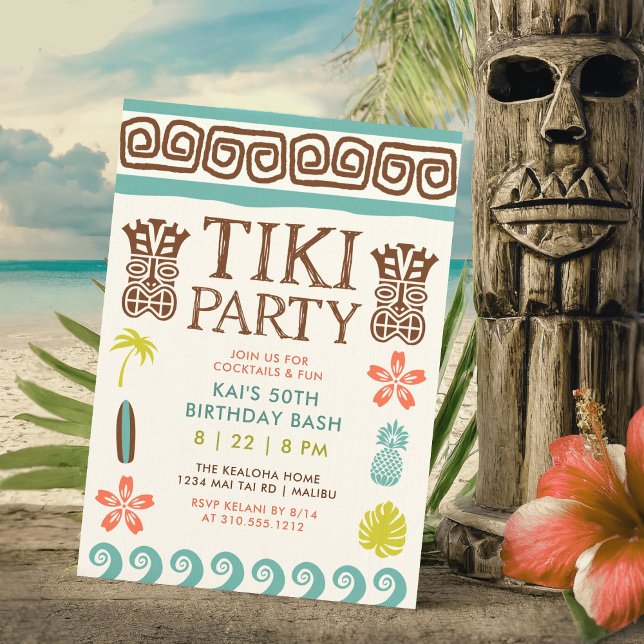 Invitation Anniversaire tropical du Parti Retro Tiki (Créateur téléchargé)
