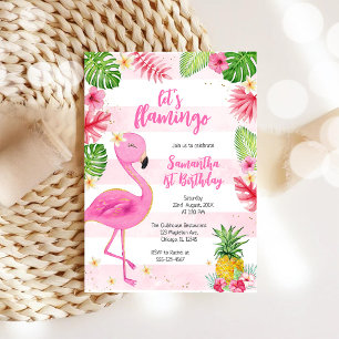 Invitation Anniversaire Tropical Fille Rose Flamingle
