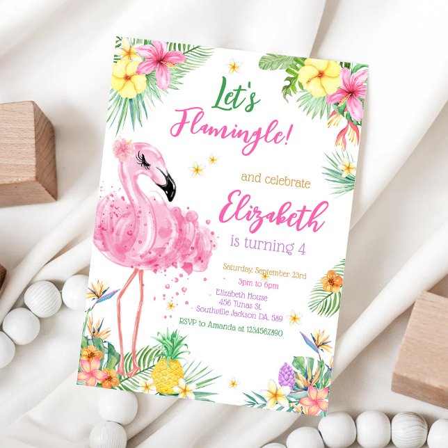 Invitation Anniversaire Tropical Flamant Rose Faisons le Flam (Créateur téléchargé)