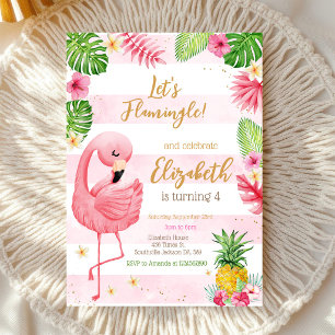 Invitation Anniversaire Tropical Flamant Rose Fêtard