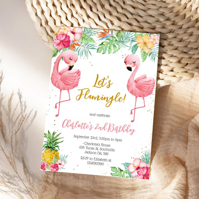 Invitation Anniversaire Tropical Flamant Rose Fêtard (Créateur téléchargé)