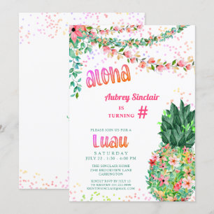 Invitation Anniversaire tropical Floral Pineapple Luau