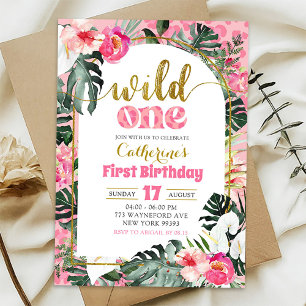 Invitation Anniversaire Tropical Floral Rose Wild One Premier